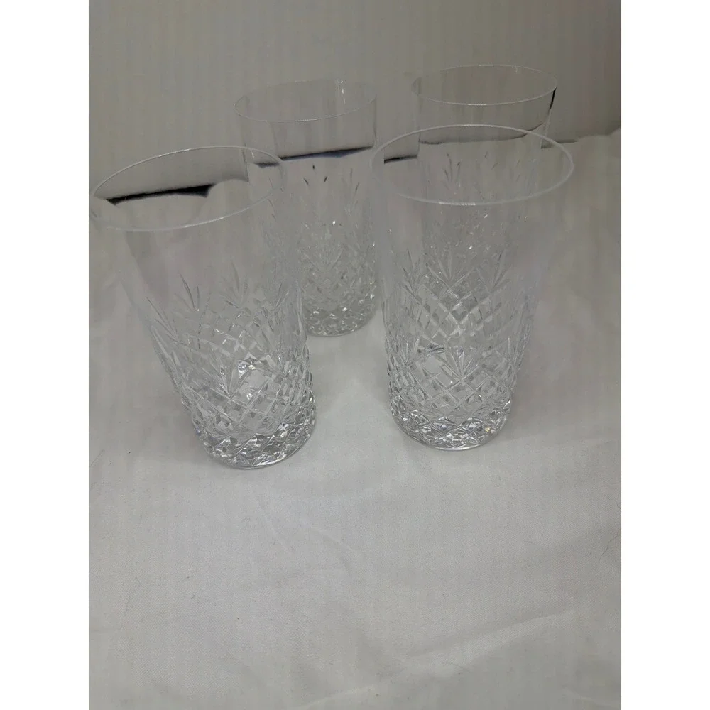 Unbranded Highball Glasses Set of 4 Clear Excellent Diamond Cut Crystal Style